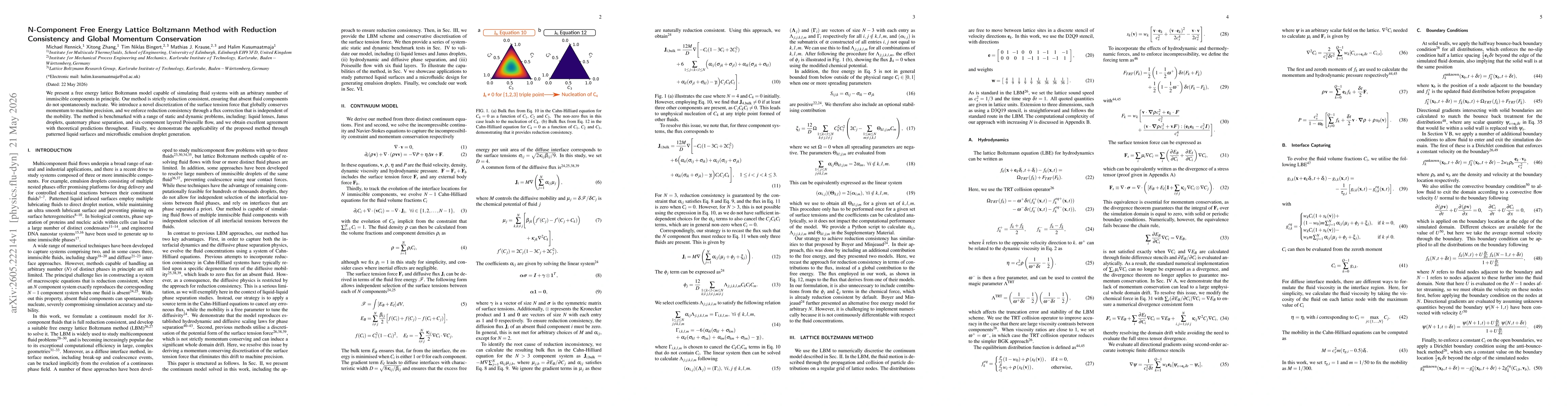 Thumbnail for N-Component Free Energy Lattice Boltzmann Method with Reduction Consistency and Global Momentum Conservation