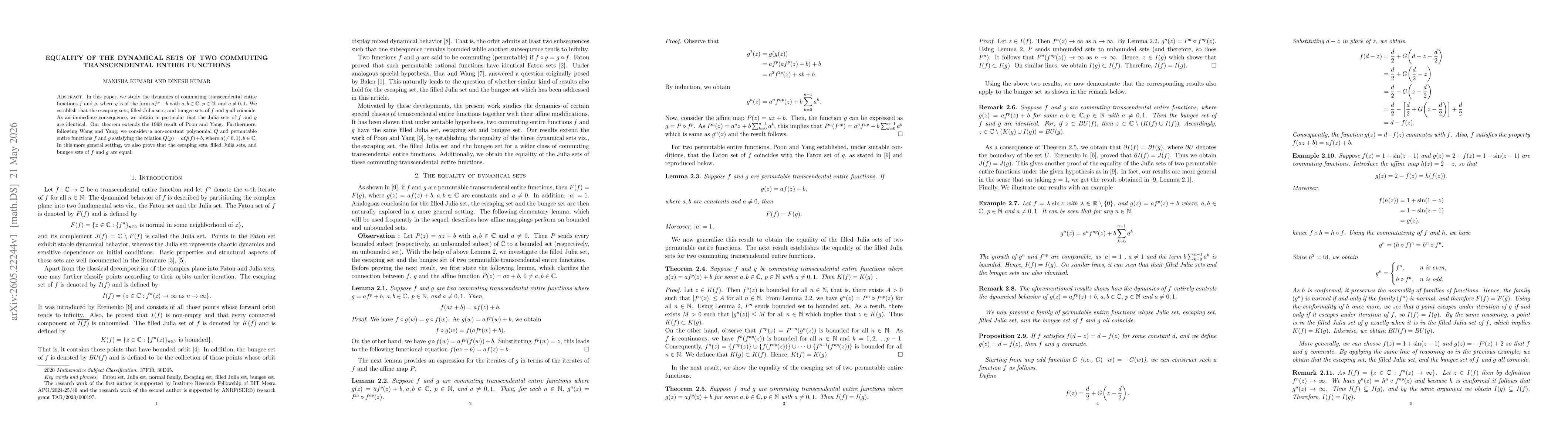 Thumbnail for Equality of the dynamical sets of two commuting transcendental entire functions