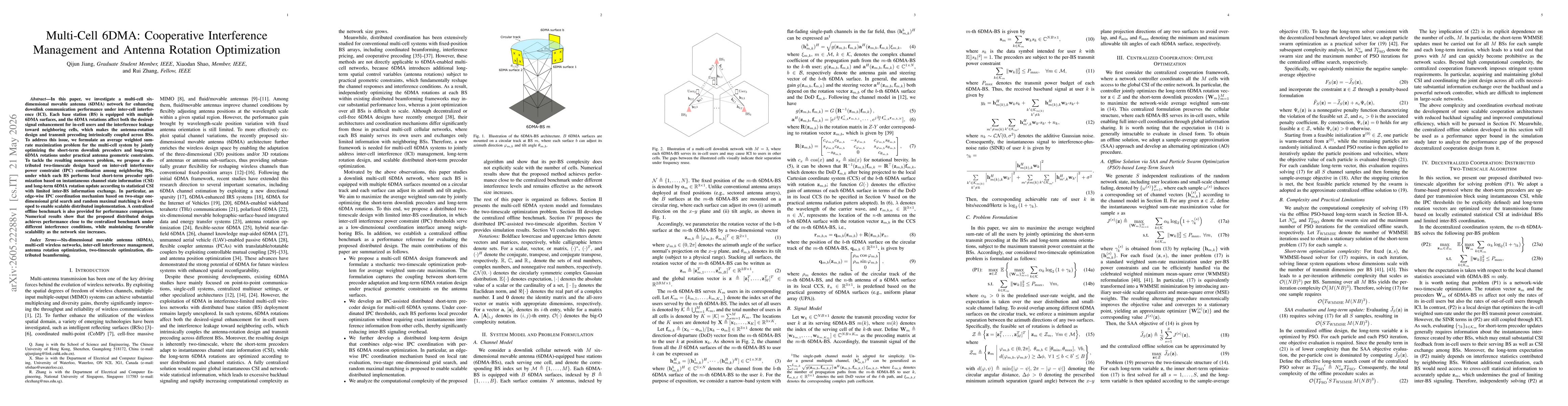 Thumbnail for Multi-Cell 6DMA: Cooperative Interference Management and Antenna Rotation Optimization