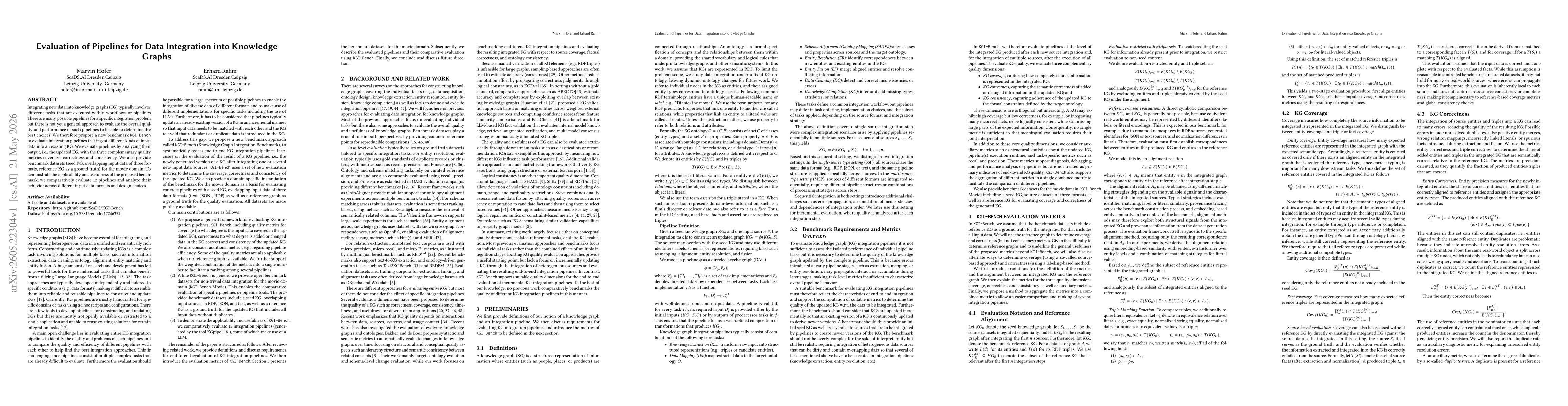 Thumbnail for Evaluation of Pipelines for Data Integration into Knowledge Graphs