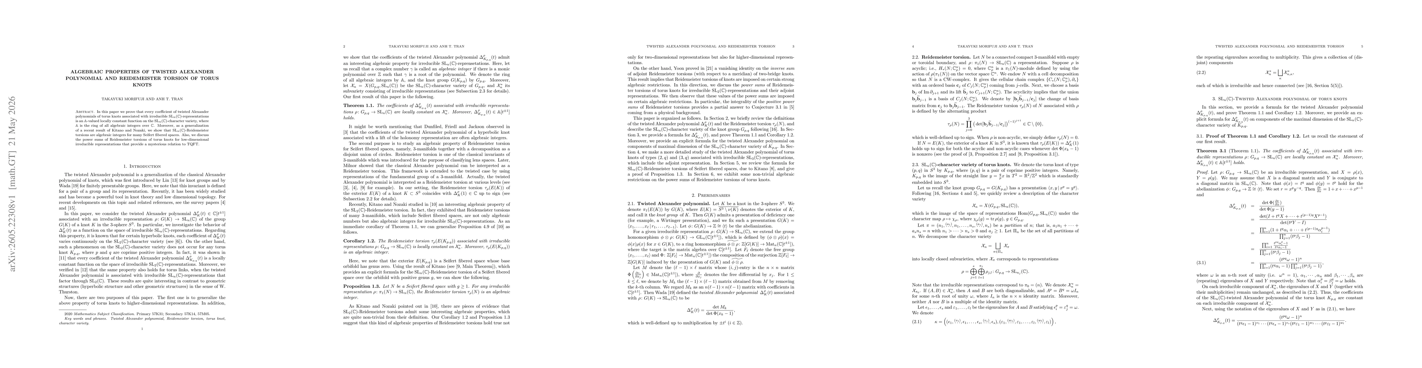 Thumbnail for Algebraic properties of twisted Alexander polynomial and Reidemeister torsion of torus knots