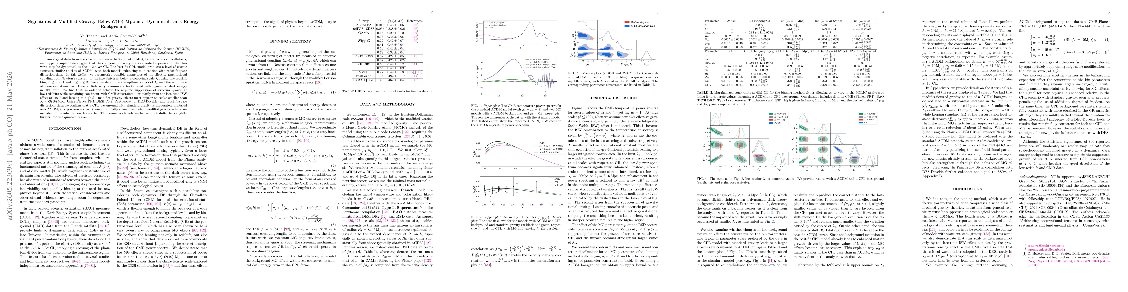 Thumbnail for Signatures of Modified Gravity Below $\mathcal{O}(10)$ Mpc in a Dynamical Dark Energy Background