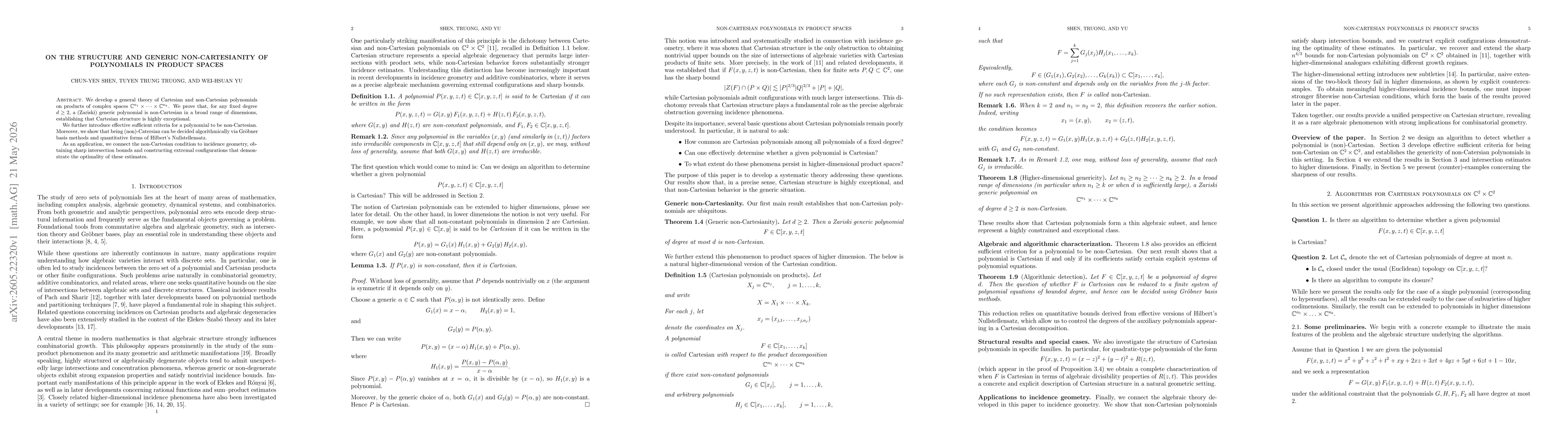 Thumbnail for On the structure and generic non-Cartesianity of polynomials in product spaces