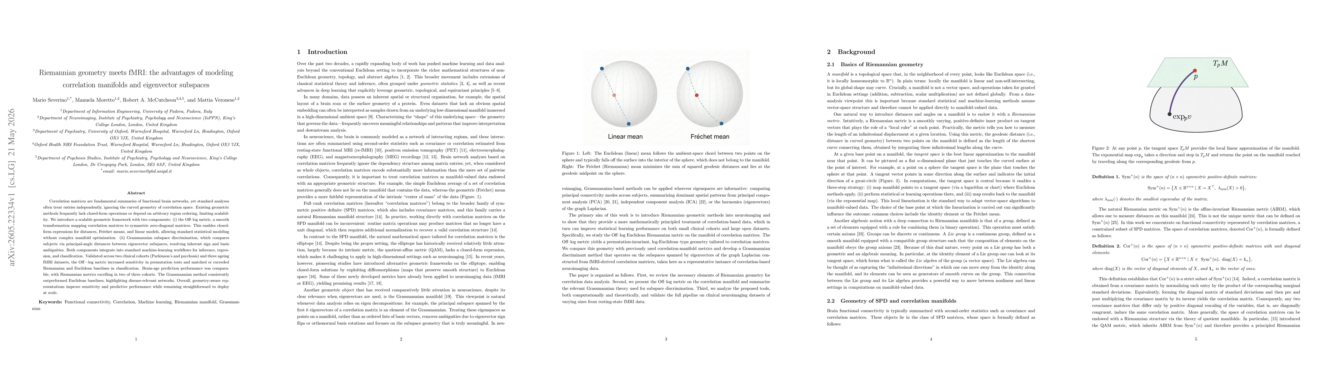 Thumbnail for Riemannian geometry meets fMRI: the advantages of modeling correlation manifolds and eigenvector subspaces