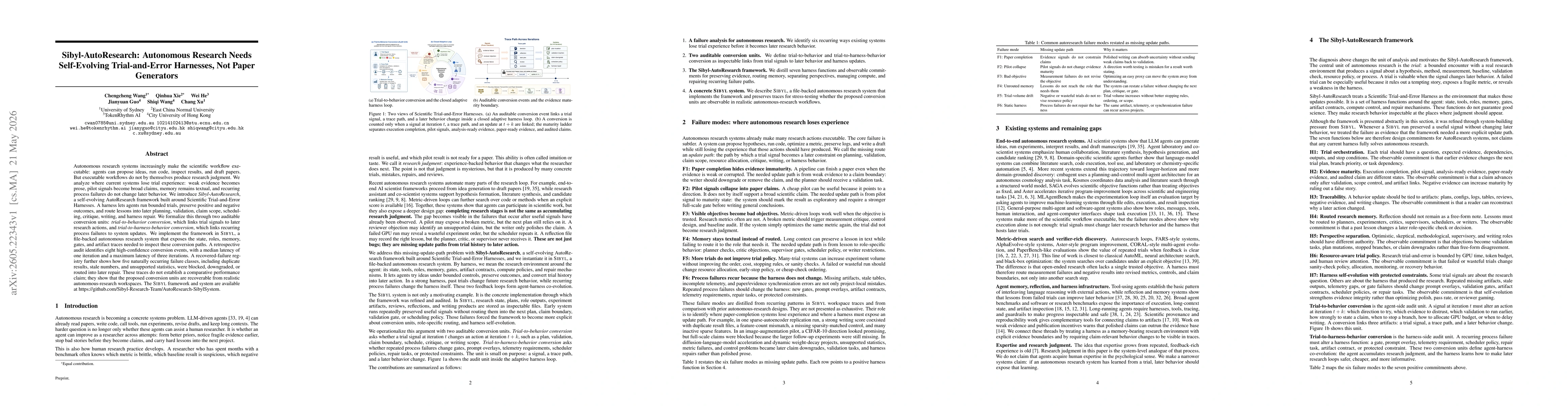 Thumbnail for Sibyl-AutoResearch: Autonomous Research Needs Self-Evolving Trial-and-Error Harnesses, Not Paper Generators