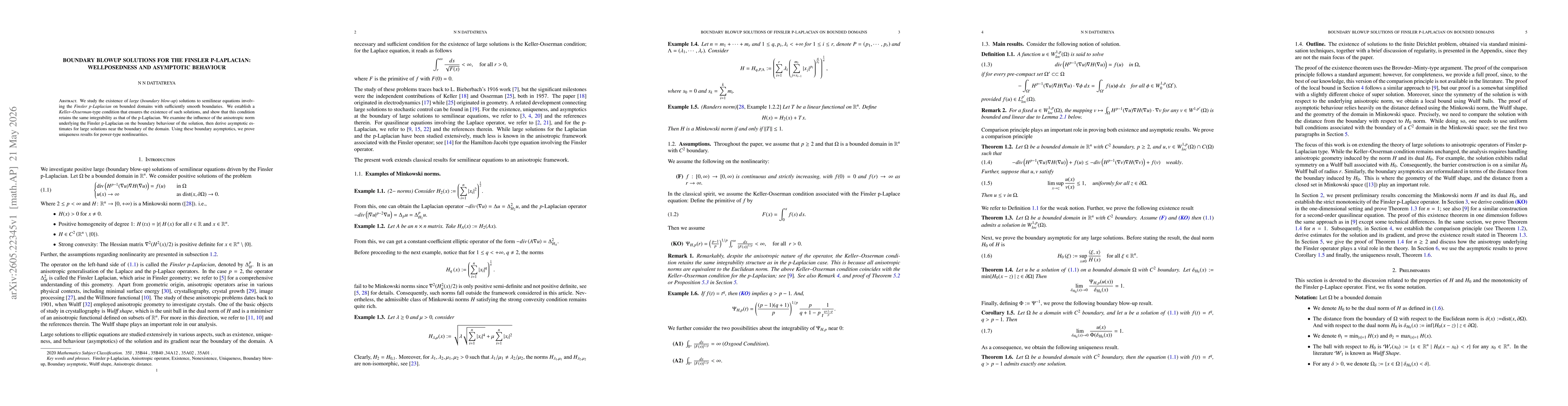 Thumbnail for Boundary Blowup Solutions for the Finsler p-Laplacian: Wellposedness and Asymptotic Behaviour