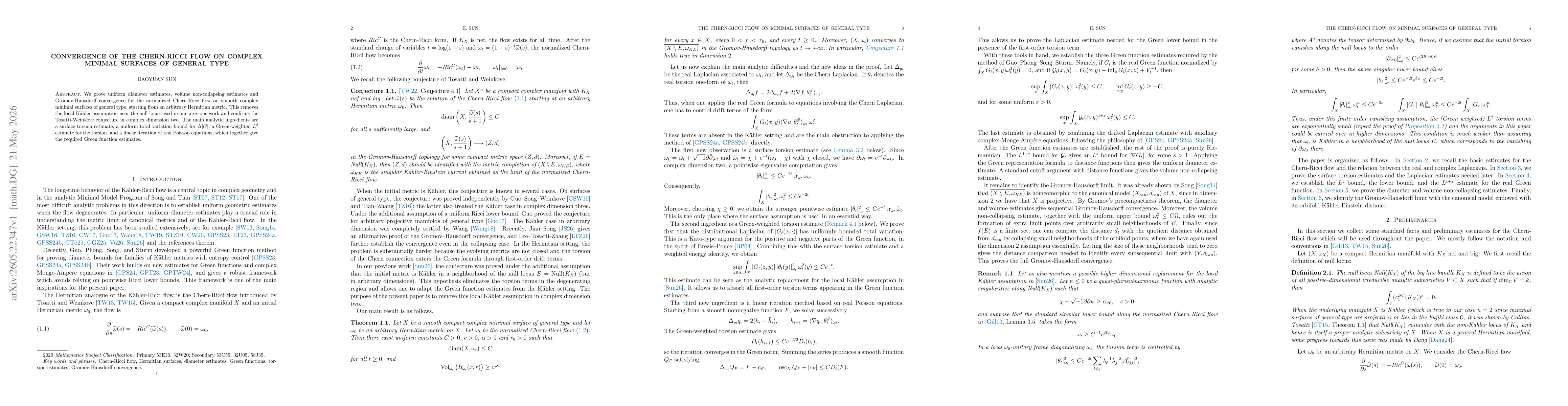 Thumbnail for Convergence of the Chern-Ricci flow on complex minimal surfaces of general type