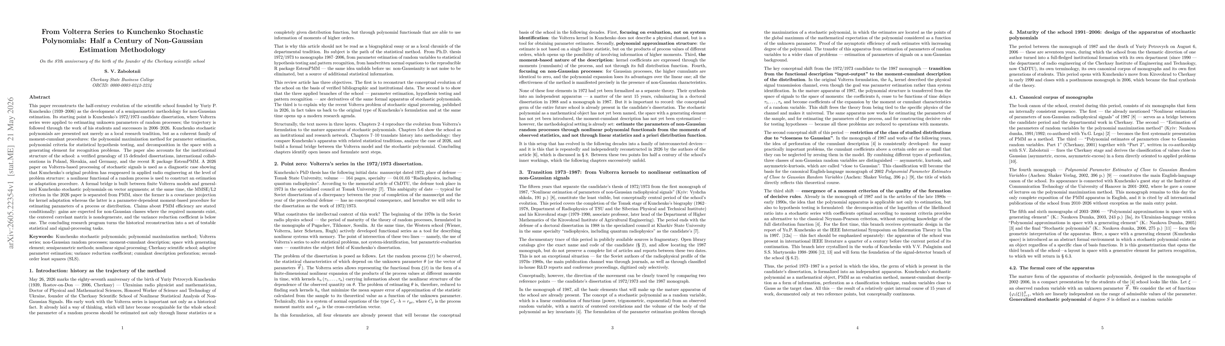 Thumbnail for From Volterra Series to Kunchenko Stochastic Polynomials: Half a Century of Non-Gaussian Estimation Methodology