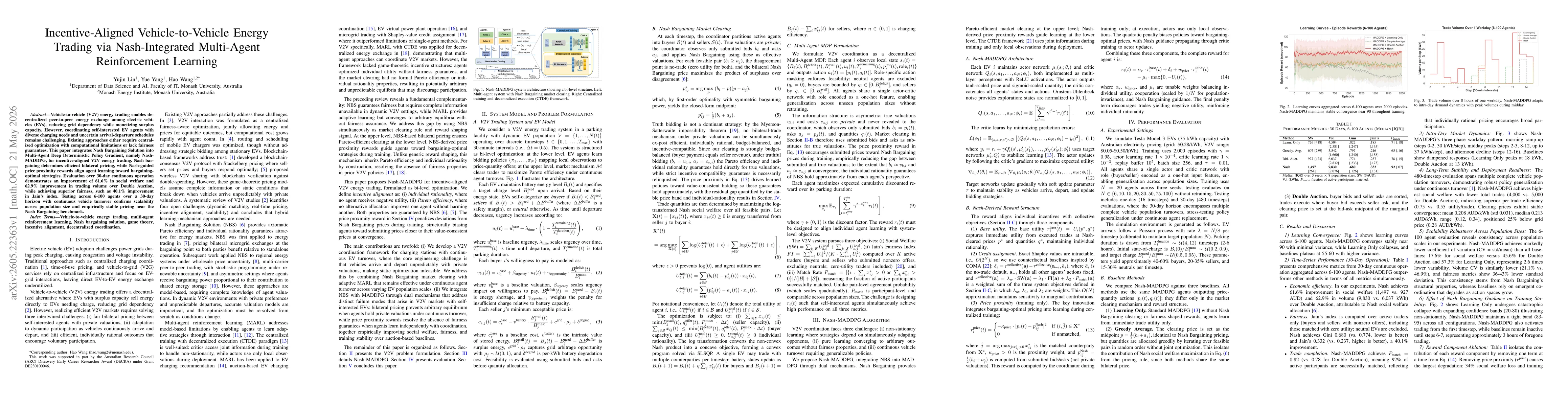 Thumbnail for Incentive-Aligned Vehicle-to-Vehicle Energy Trading via Nash-Integrated Multi-Agent Reinforcement Learning