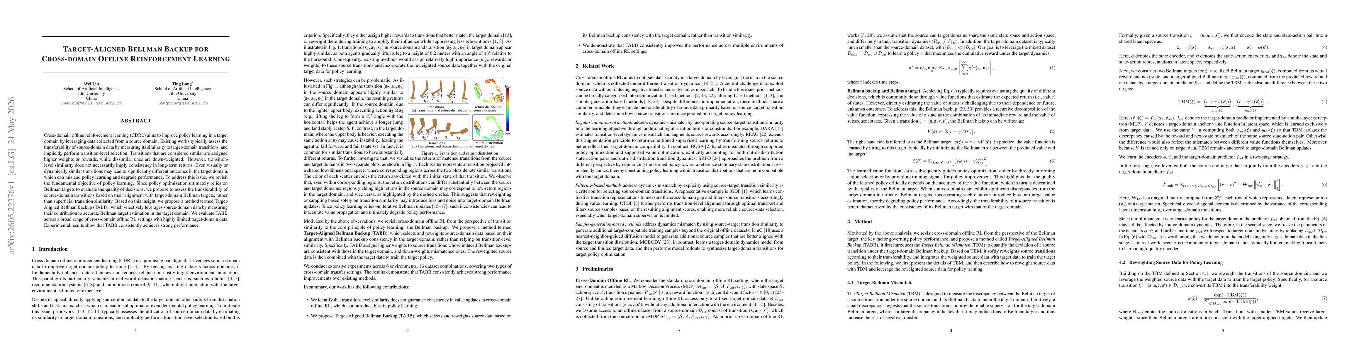 Thumbnail for Target-Aligned Bellman Backup for Cross-domain Offline Reinforcement Learning