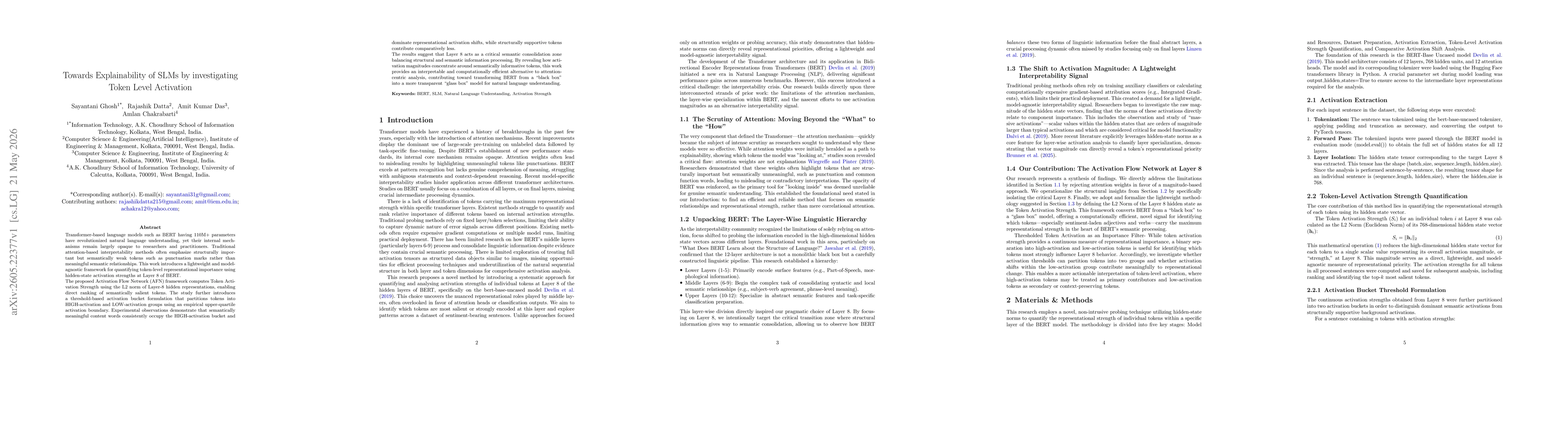 Thumbnail for Towards Explainability of SLMs by investigating Token Level Activation