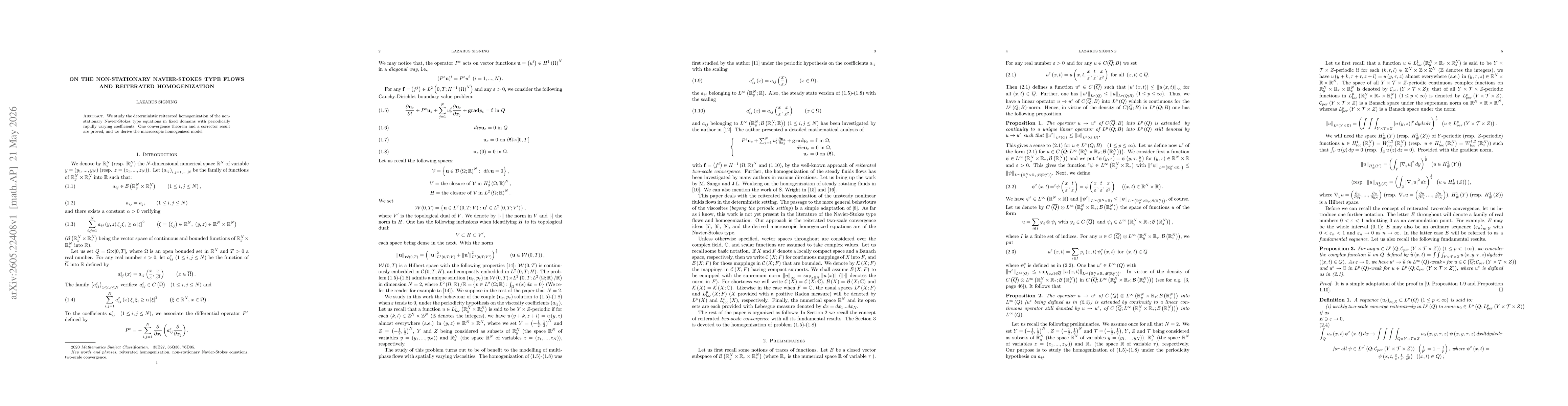 Thumbnail for On the non-stationary Navier-Stokes flows and reiterated homogenization