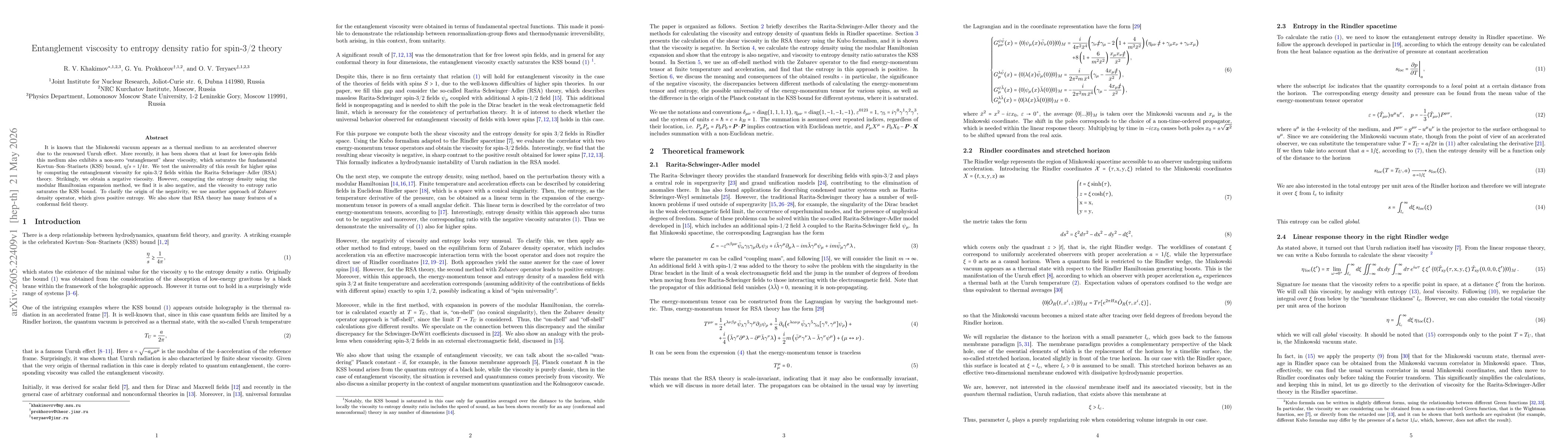 Thumbnail for Entanglement viscosity to entropy density ratio for spin-3/2 theory