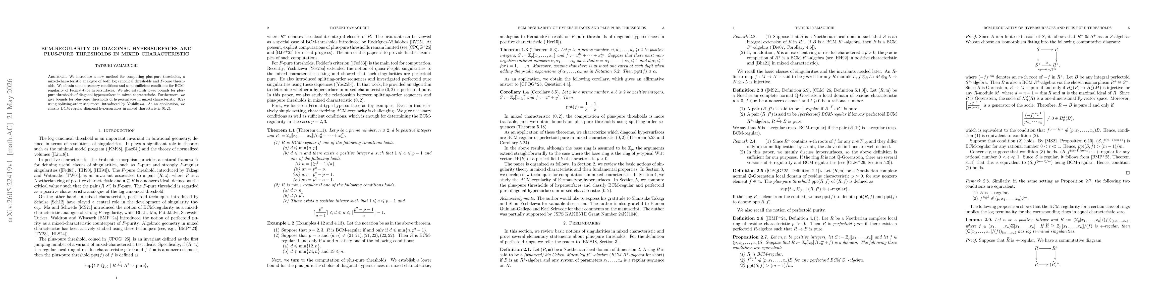 Thumbnail for BCM-regularity of diagonal hypersurfaces and plus-pure thresholds in mixed characteristic