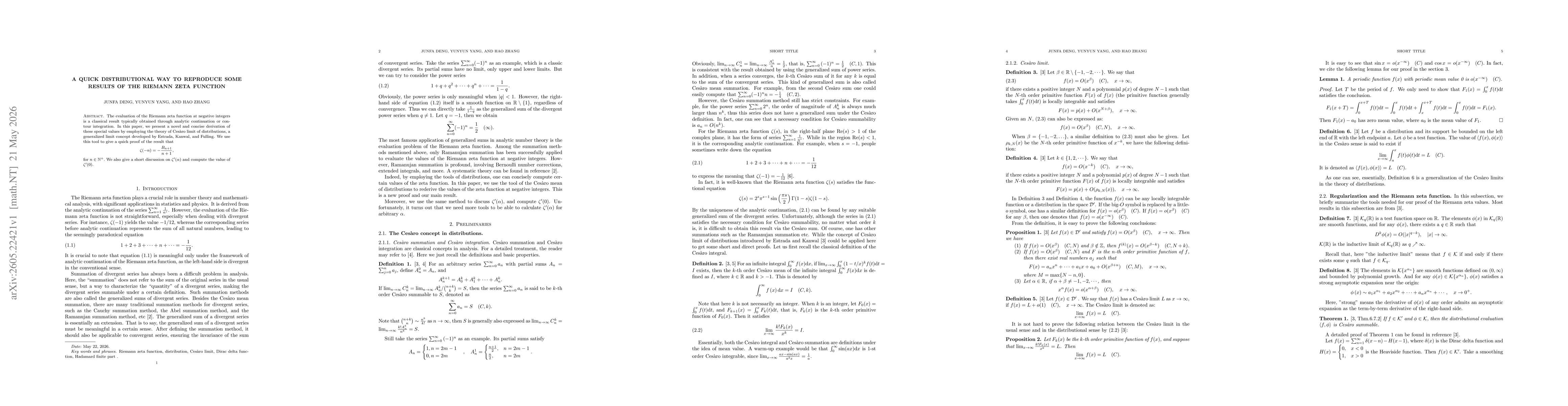 Thumbnail for A quick distributional way to reproduce some results of the Riemann zeta function