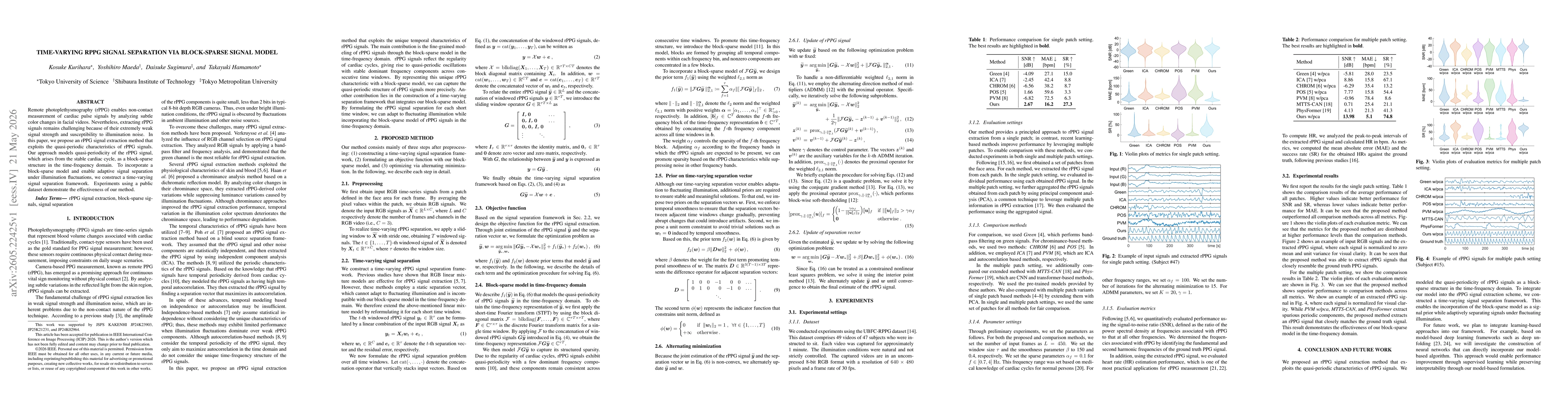 Thumbnail for Time-varying rPPG signal separation via block-sparse signal model