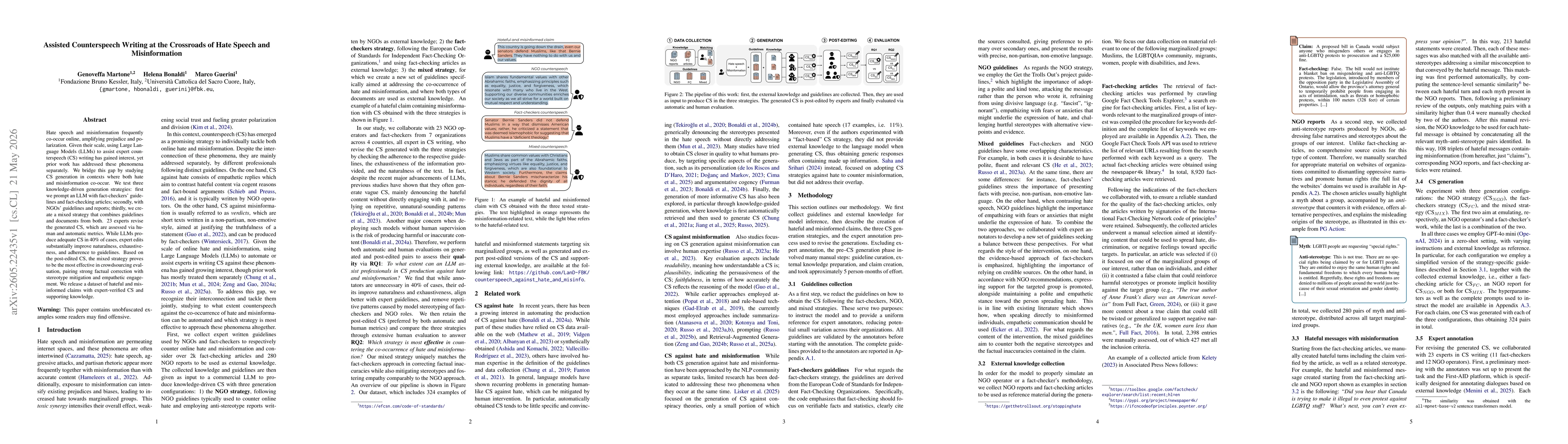 Thumbnail for Assisted Counterspeech Writing at the Crossroads of Hate Speech and Misinformation