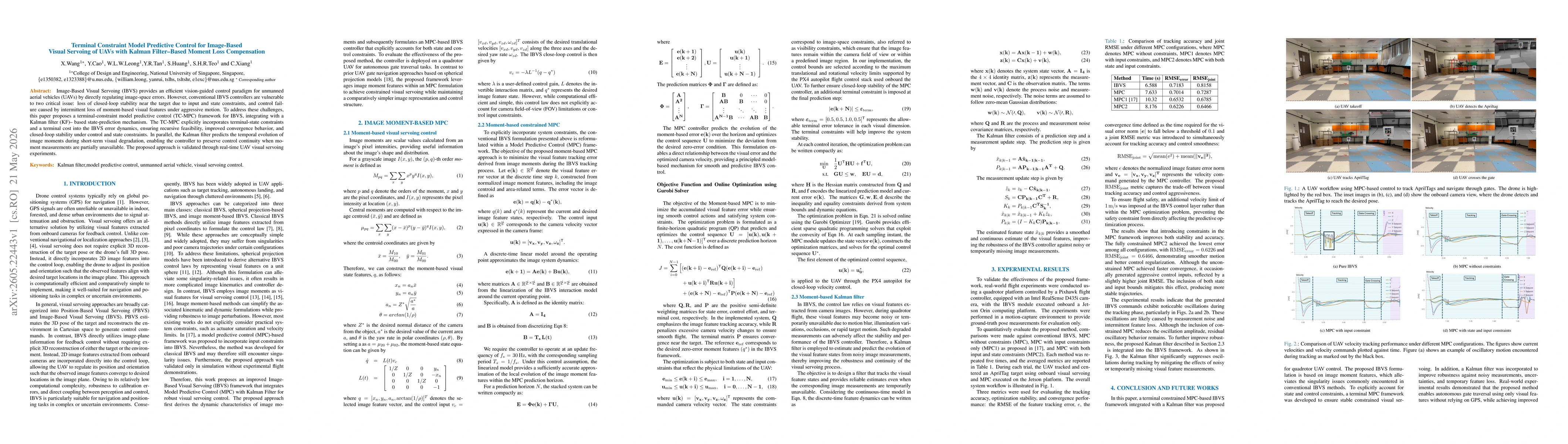 Thumbnail for Terminal Constraint Model Predictive Control for Image-Based Visual Servoing of UAVs with Kalman Filter-Based Moment Loss Compensation