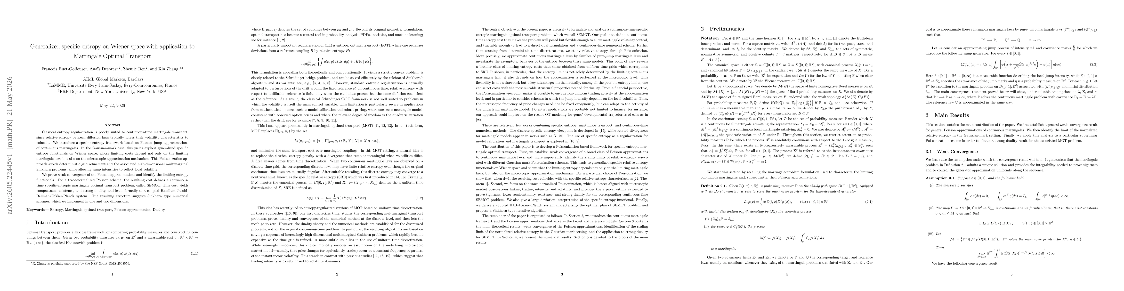 Thumbnail for Generalized specific entropy on Wiener space with application to Martingale Optimal Transport