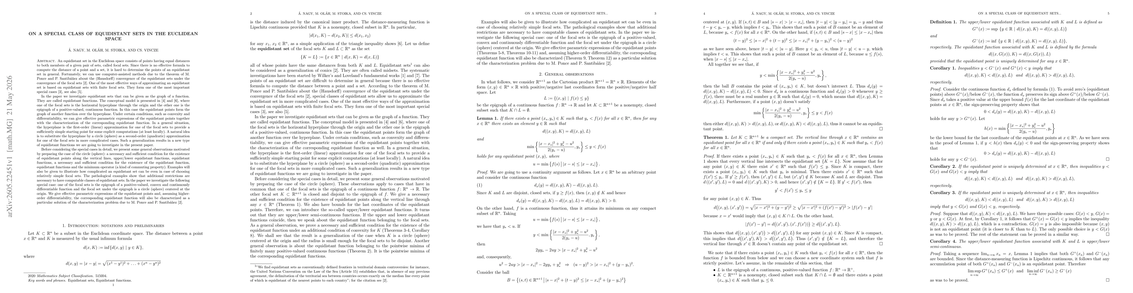 Thumbnail for On a special class of equidistant sets in the Euclidean space