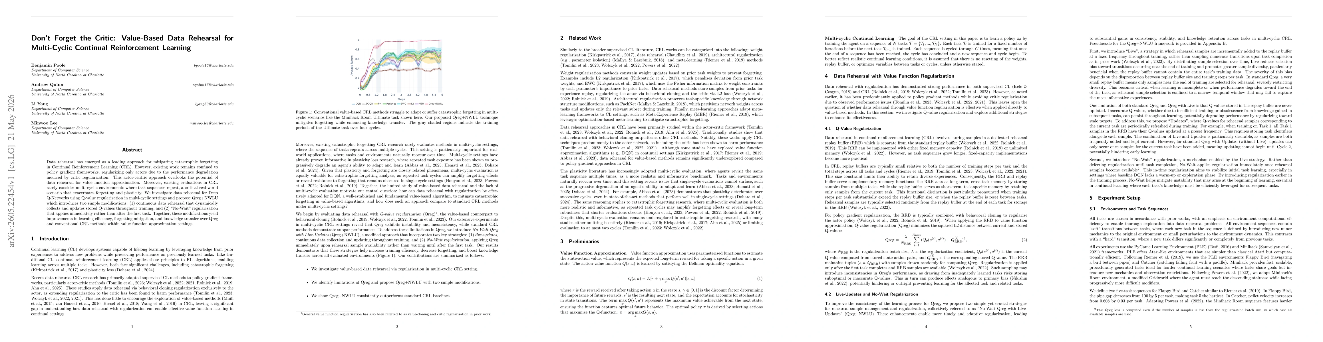 Thumbnail for Don't Forget the Critic: Value-Based Data Rehearsal for Multi-Cyclic Continual Reinforcement Learning