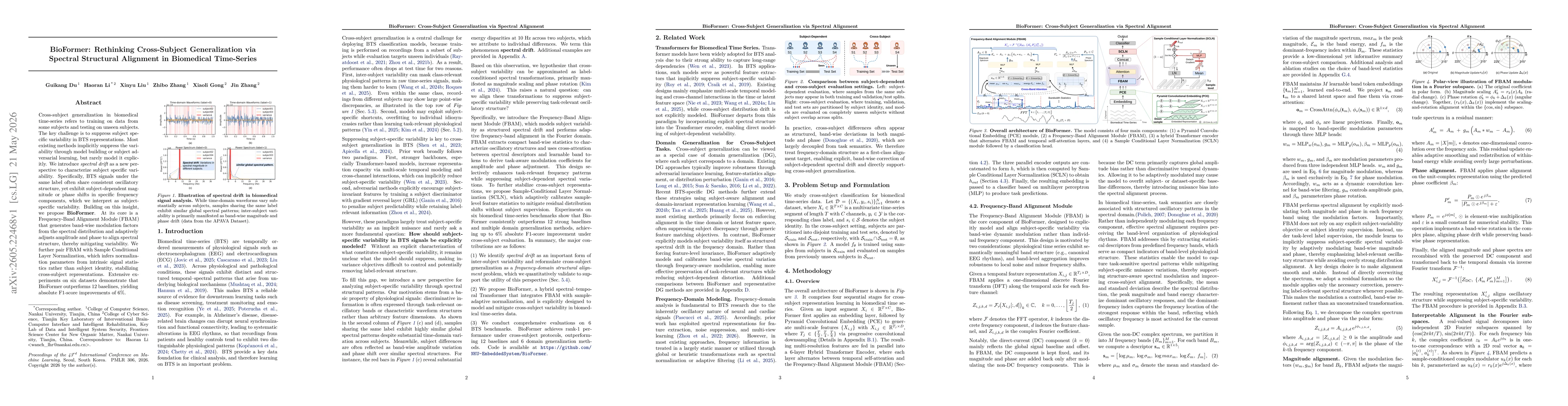 Thumbnail for BioFormer: Rethinking Cross-Subject Generalization via Spectral Structural Alignment in Biomedical Time-Series