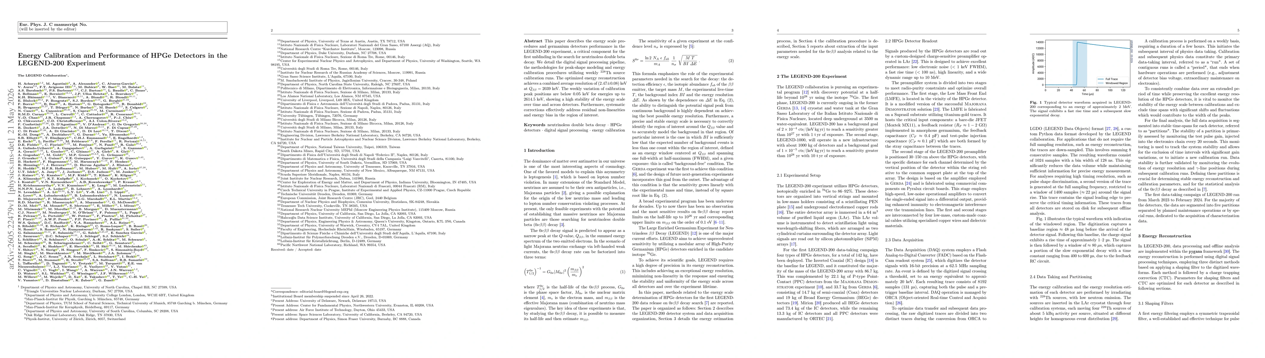 Thumbnail for Energy Calibration and Performance of HPGe Detectors in the LEGEND-200 Experiment