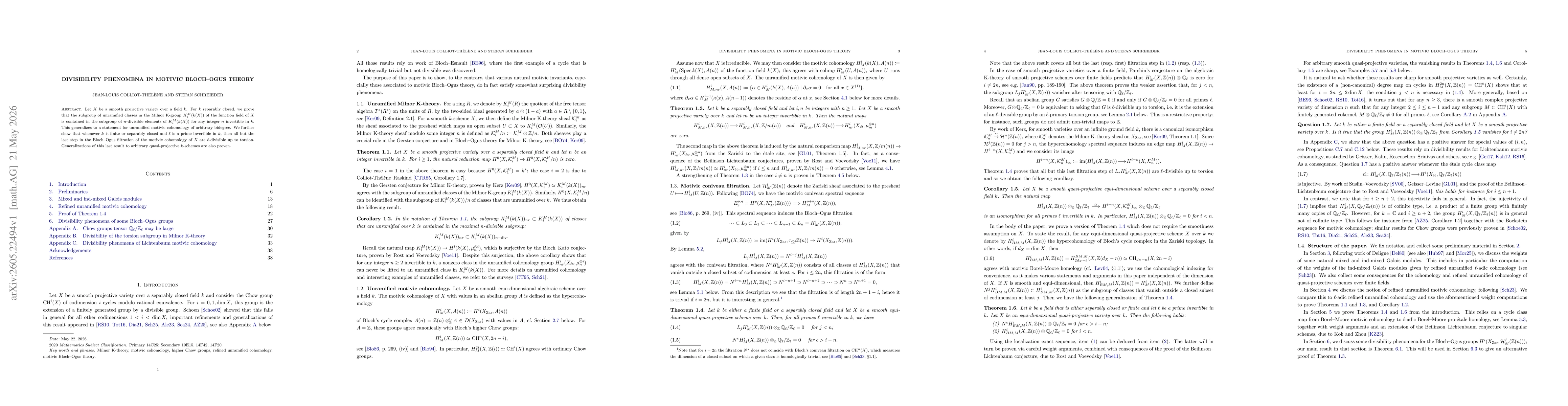 Thumbnail for Divisibility phenomena in motivic Bloch--Ogus theory