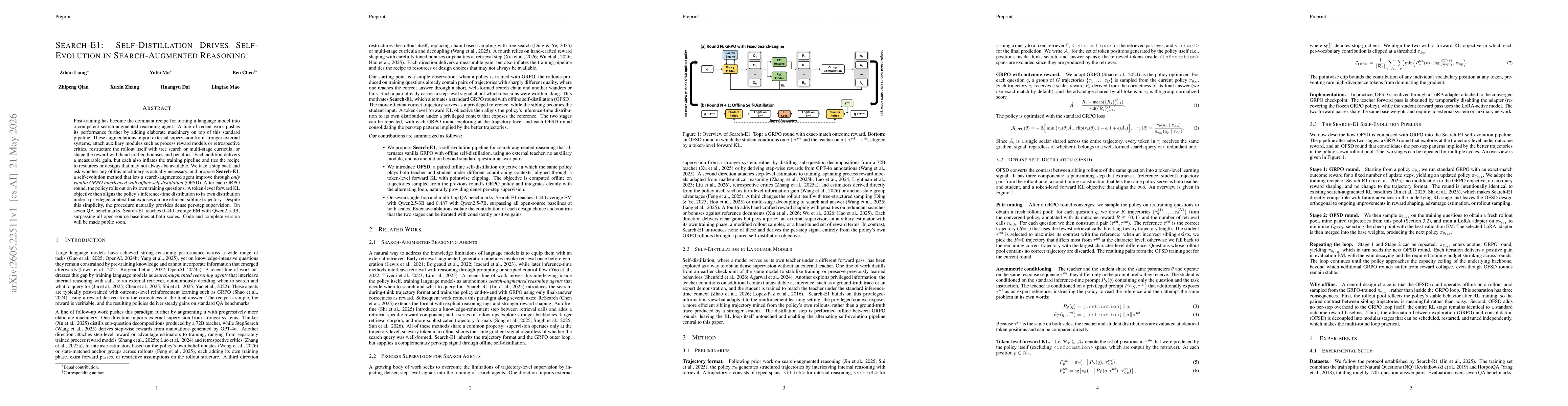 Thumbnail for Search-E1: Self-Distillation Drives Self-Evolution in Search-Augmented Reasoning