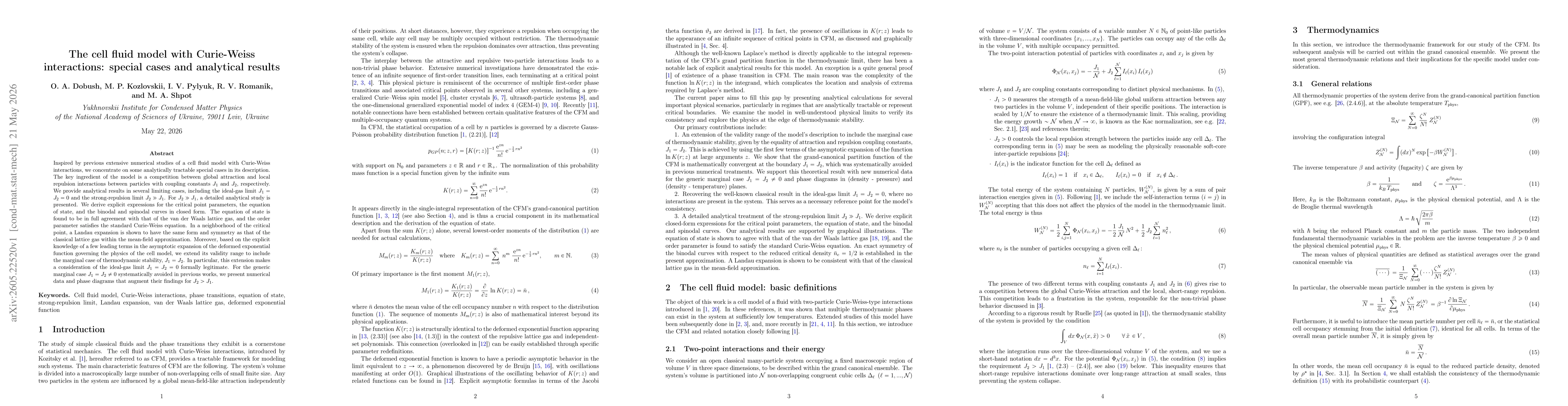 Thumbnail for The cell fluid model with Curie-Weiss interactions: special cases and analytical results
