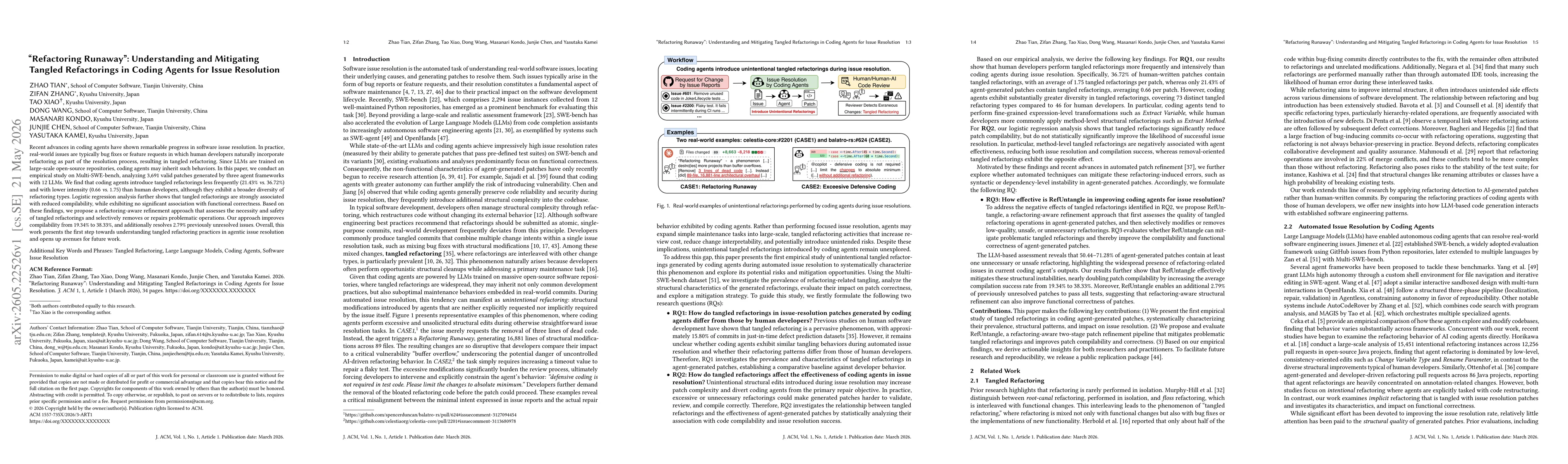 Thumbnail for "Refactoring Runaway": Understanding and Mitigating Tangled Refactorings in Coding Agents for Issue Resolution