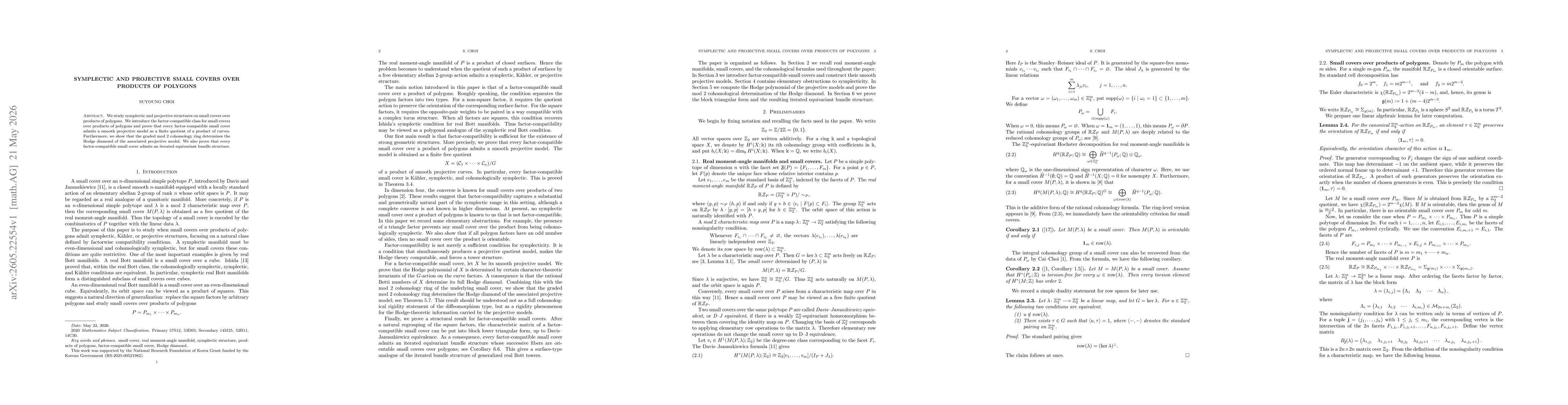 Thumbnail for Symplectic and projective small covers over products of polygons