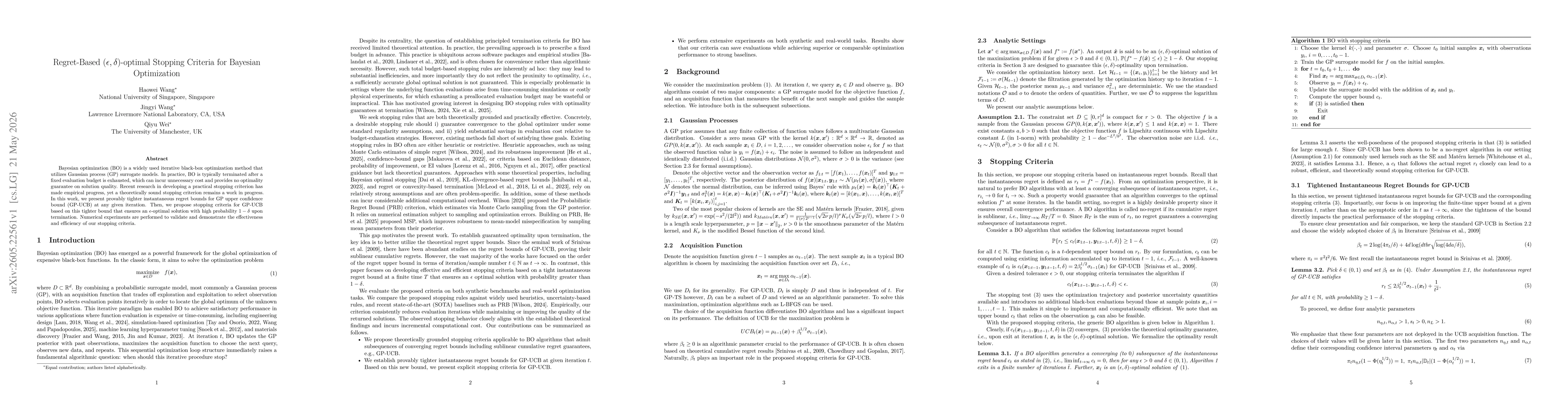 Thumbnail for Regret-Based $(ε,δ)$-optimal Stopping Criteria for Bayesian Optimization