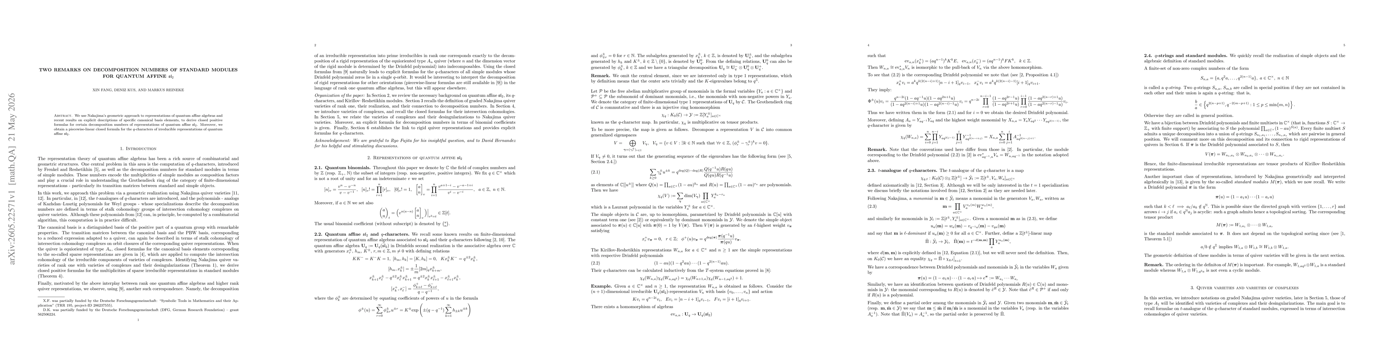 Thumbnail for Two remarks on decomposition numbers of standard modules for quantum affine $\mathfrak{sl}_2$