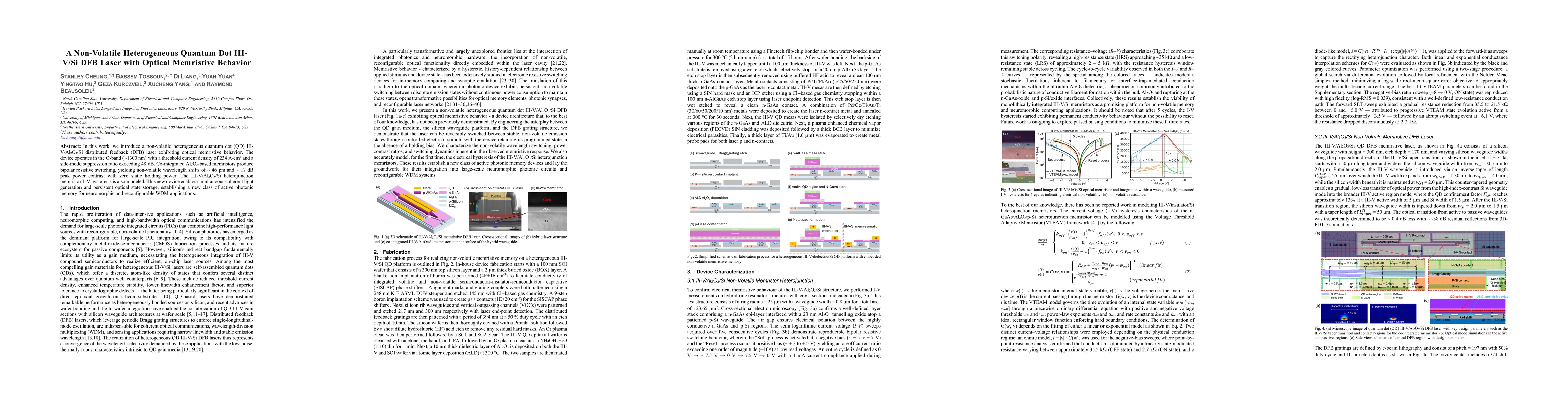 Thumbnail for A Non-Volatile Heterogeneous Quantum Dot III-V/Si DFB Laser with Optical Memristive Behavior