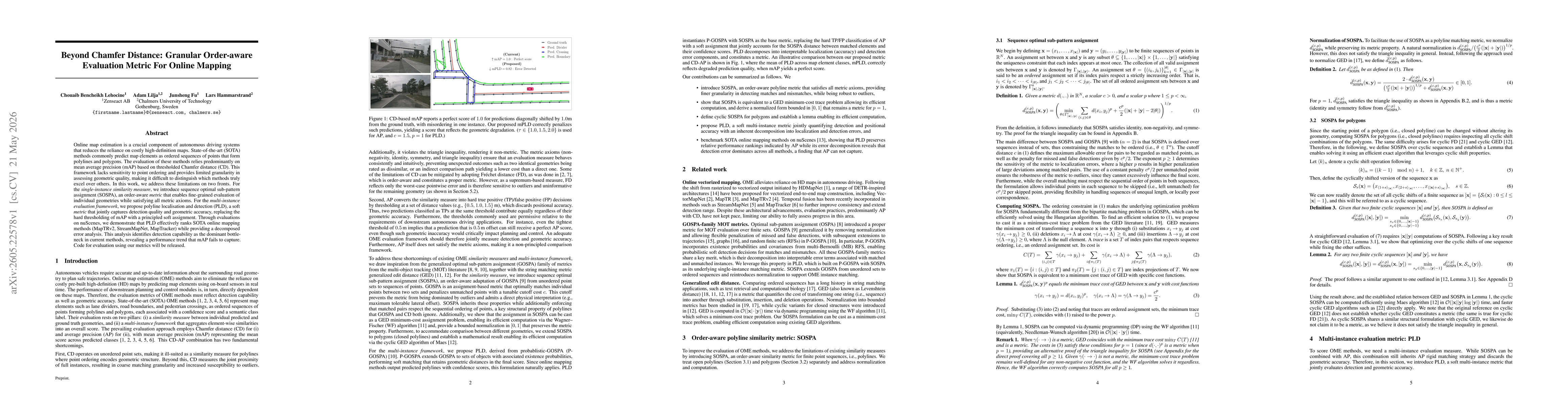 Thumbnail for Beyond Chamfer Distance: Granular Order-aware Evaluation Metric For Online Mapping