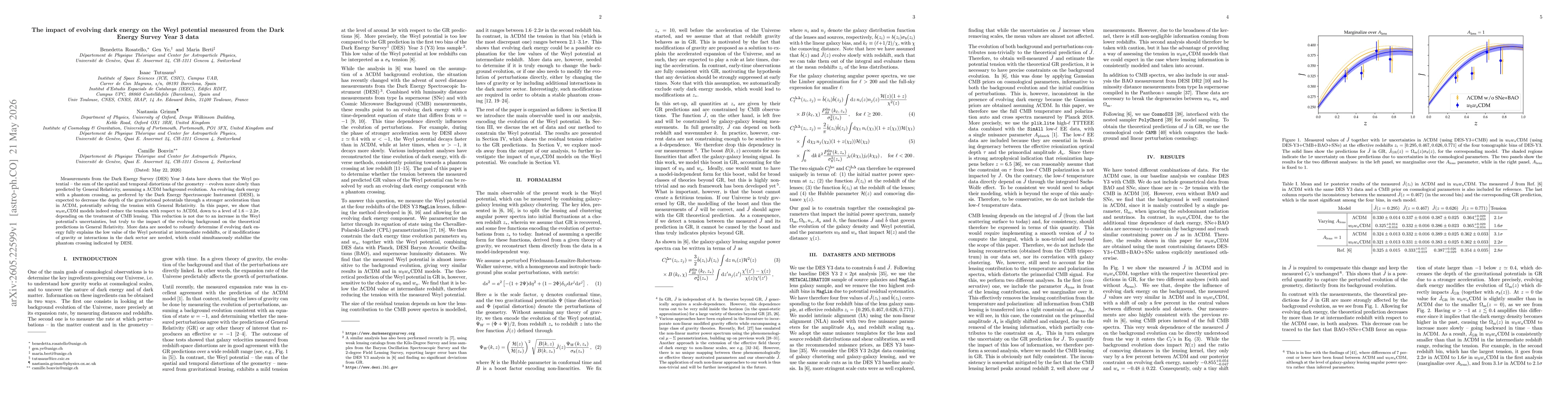 Thumbnail for The impact of evolving dark energy on the Weyl potential measured from the Dark Energy Survey Year 3 data