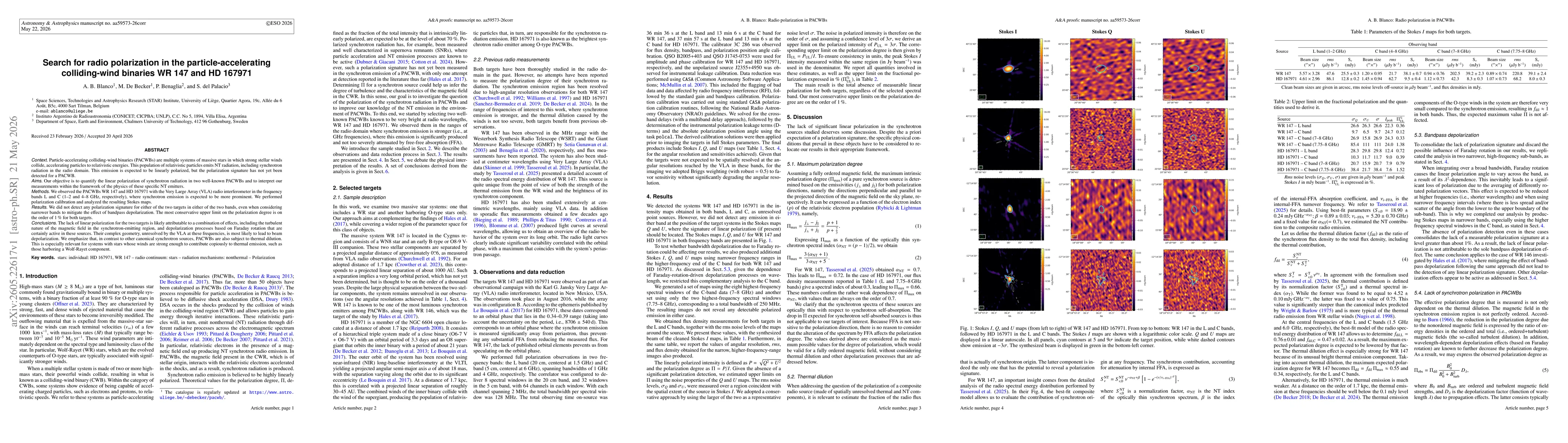 Thumbnail for Search for radio polarization in the particle-accelerating colliding-wind binaries WR 147 and HD 167971