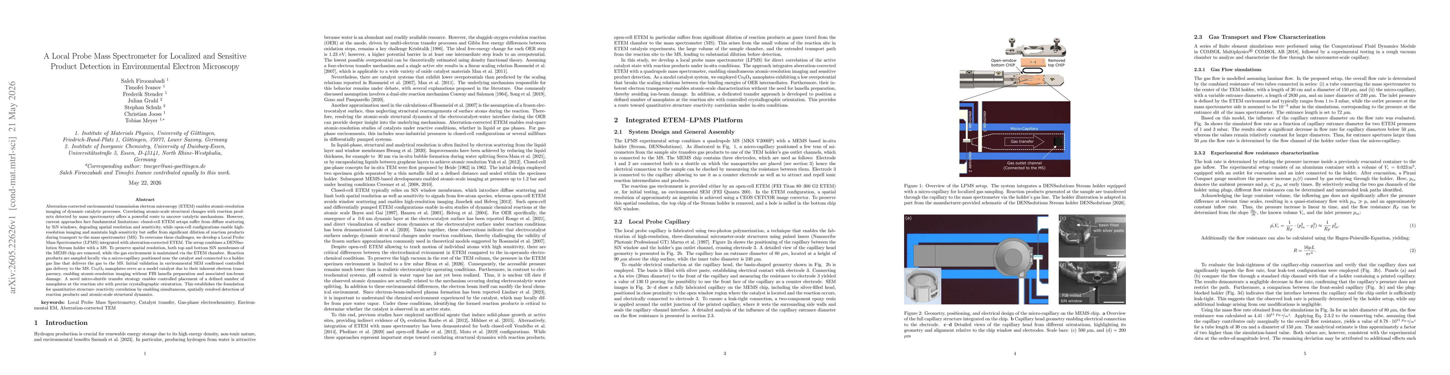 Thumbnail for A Local Probe Mass Spectrometer for Localized and Sensitive Product Detection in Environmental Electron Microscopy