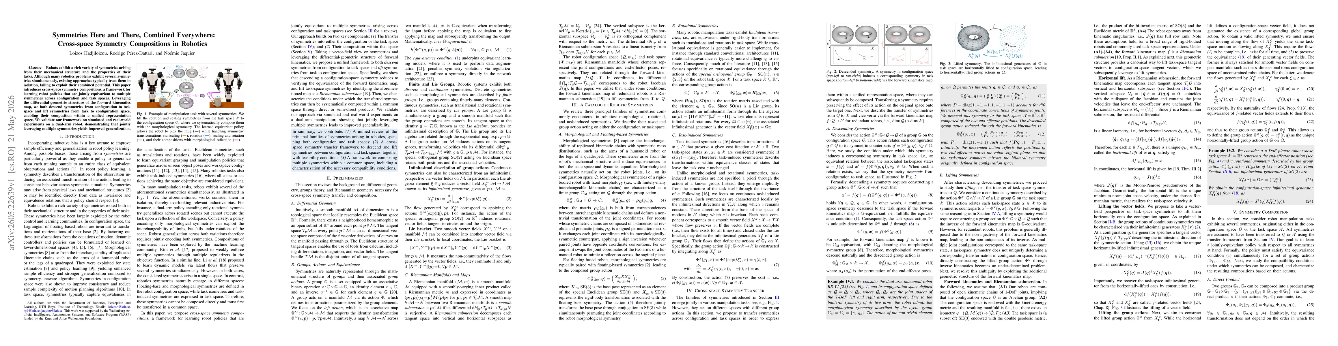 Thumbnail for Symmetries Here and There, Combined Everywhere: Cross-space Symmetry Compositions in Robotics