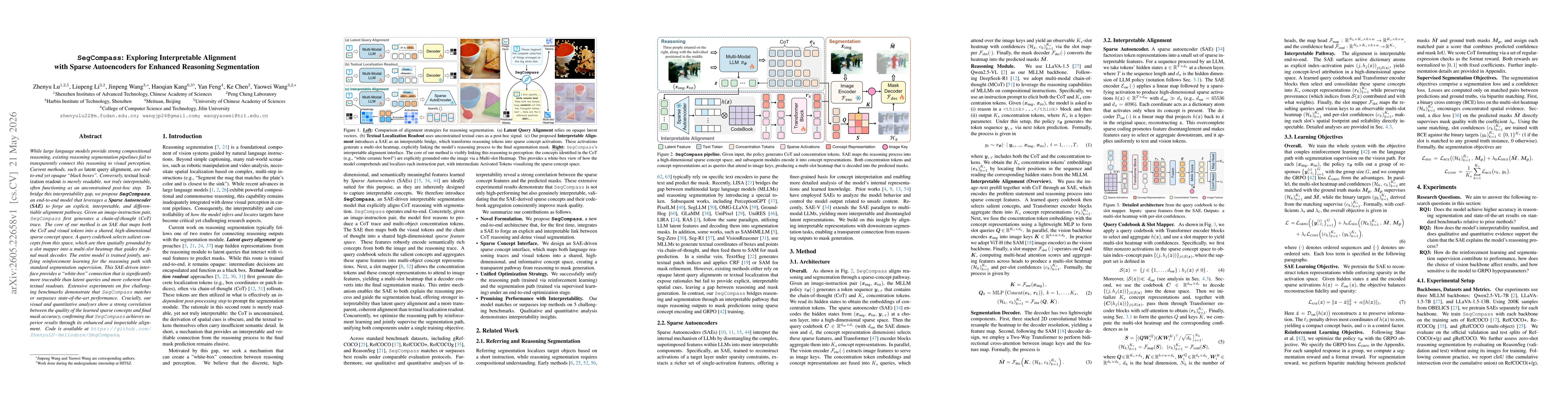 Thumbnail for SegCompass: Exploring Interpretable Alignment with Sparse Autoencoders for Enhanced Reasoning Segmentation