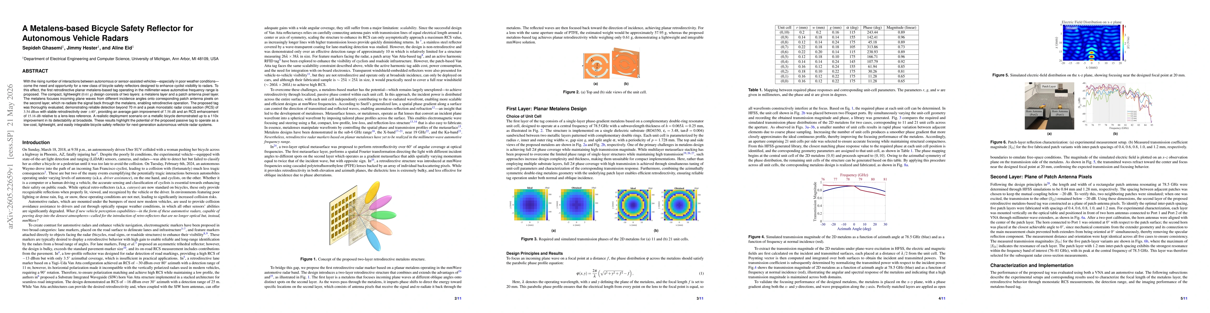 Thumbnail for A Metalens-based Bicycle Safety Reflector for Autonomous Vehicle Radars