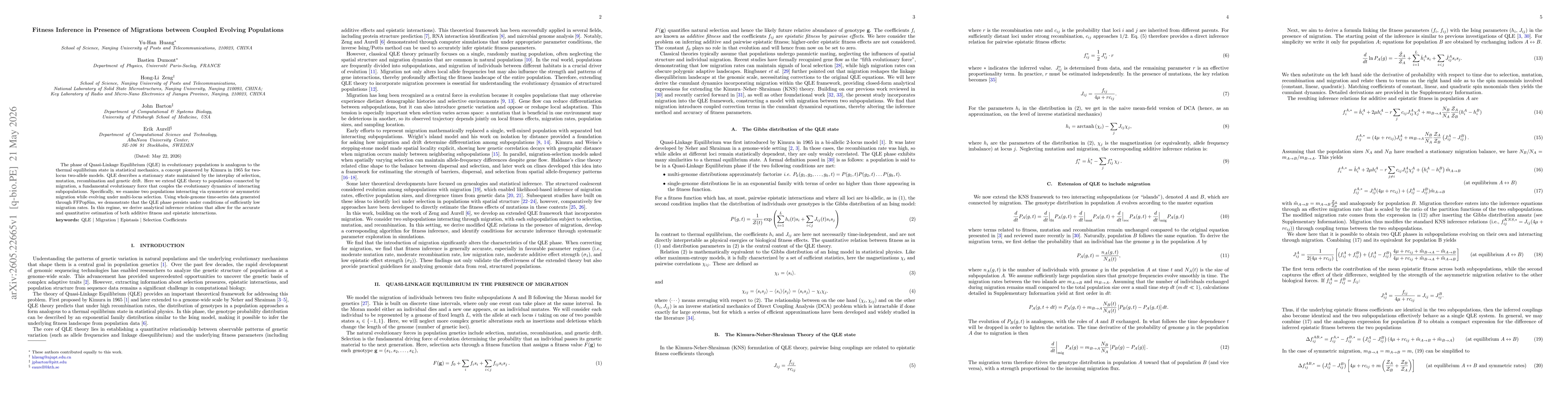 Thumbnail for Fitness Inference in Presence of Migrations between Coupled Evolving Populations