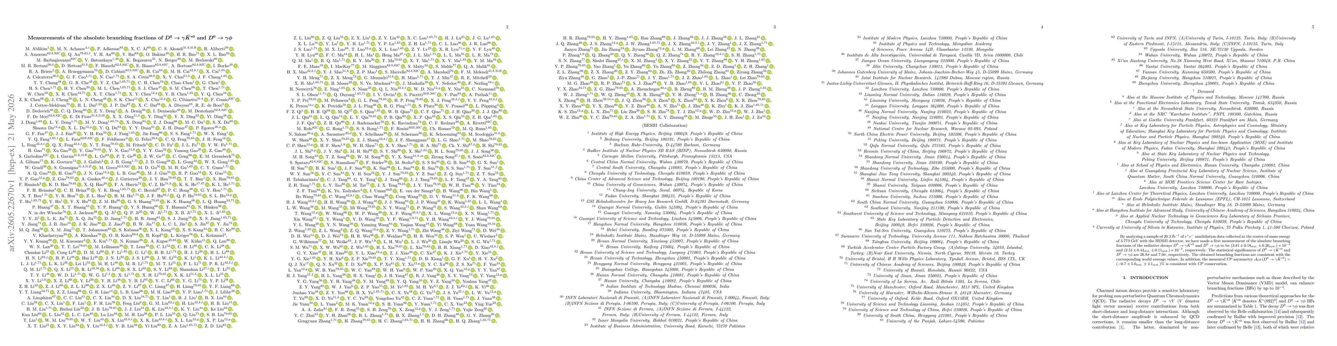 Thumbnail for Measurements of the absolute branching fractions of $D^0\toγ\bar K^{*0}$ and $D^0\toγφ$