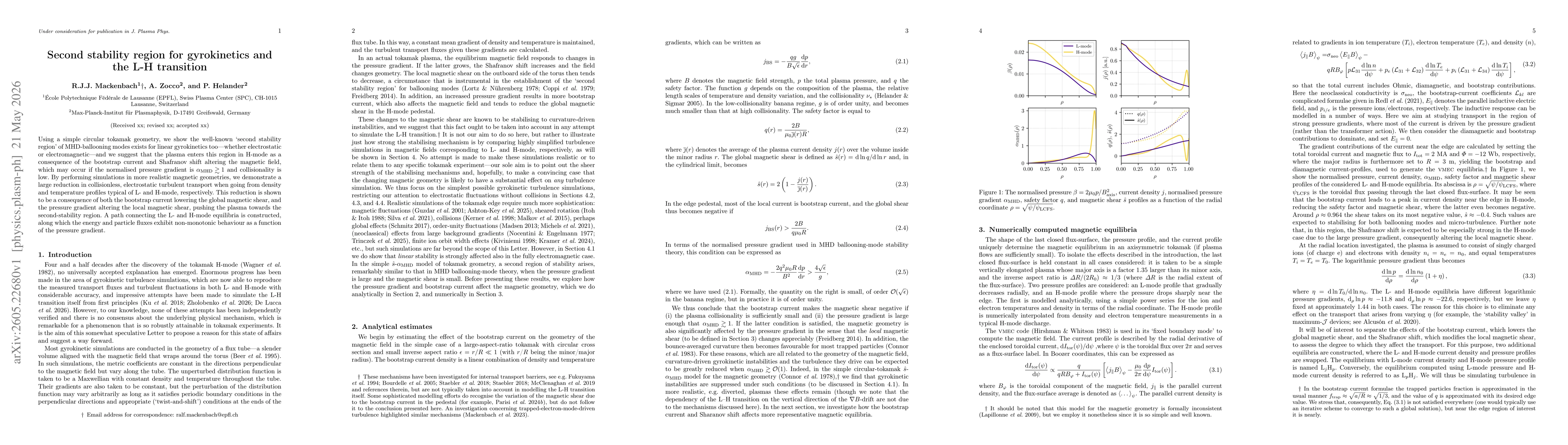 Thumbnail for Second stability region for gyrokinetics and the L-H transition