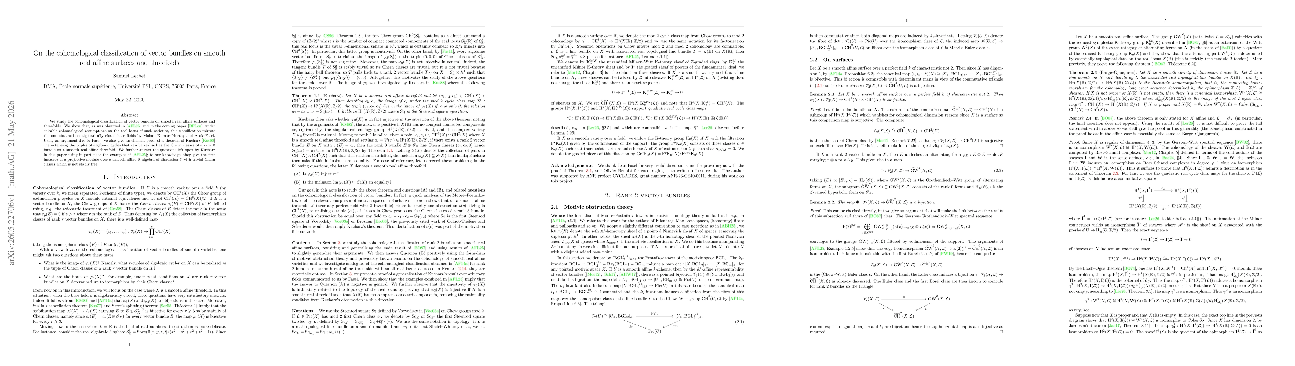 Thumbnail for On the cohomological classification of vector bundles on smooth real affine surfaces and threefolds