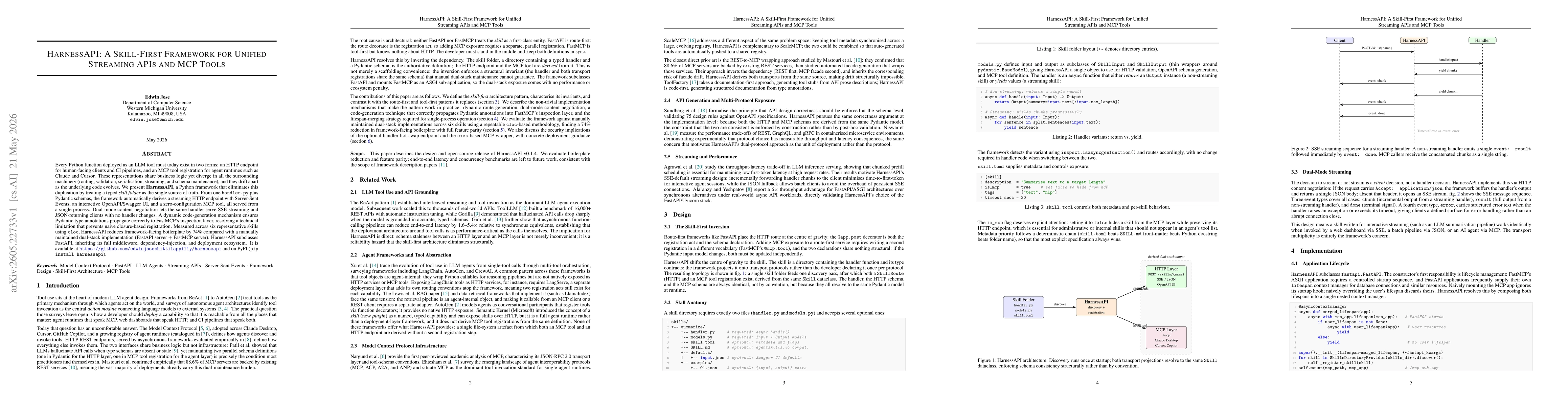 Thumbnail for HarnessAPI: A Skill-First Framework for Unified Streaming APIs and MCP Tools