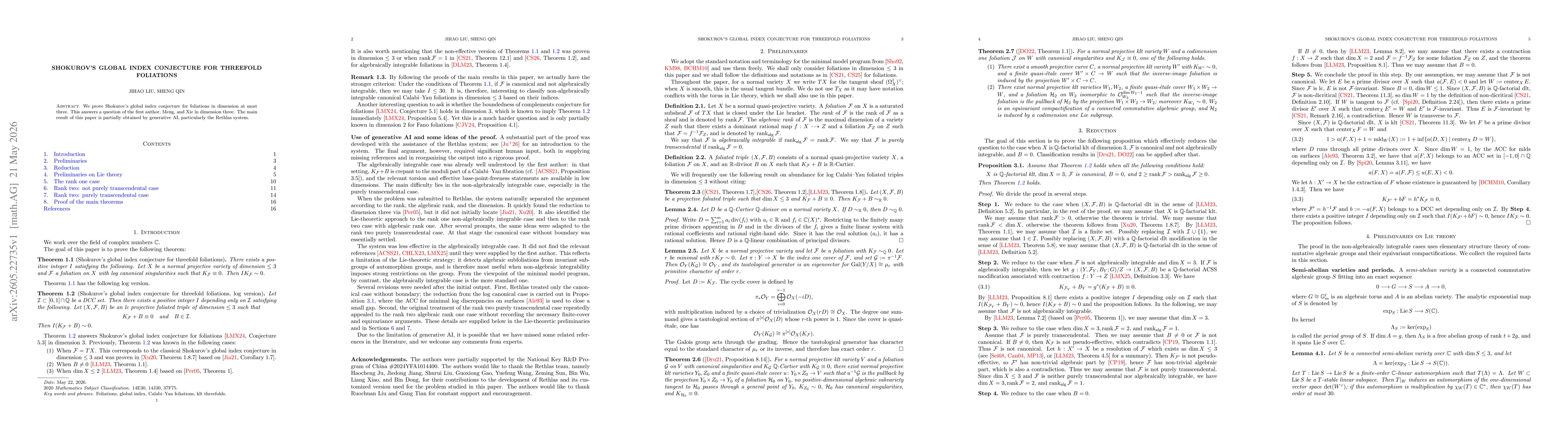 Thumbnail for Shokurov's global index conjecture for threefold foliations