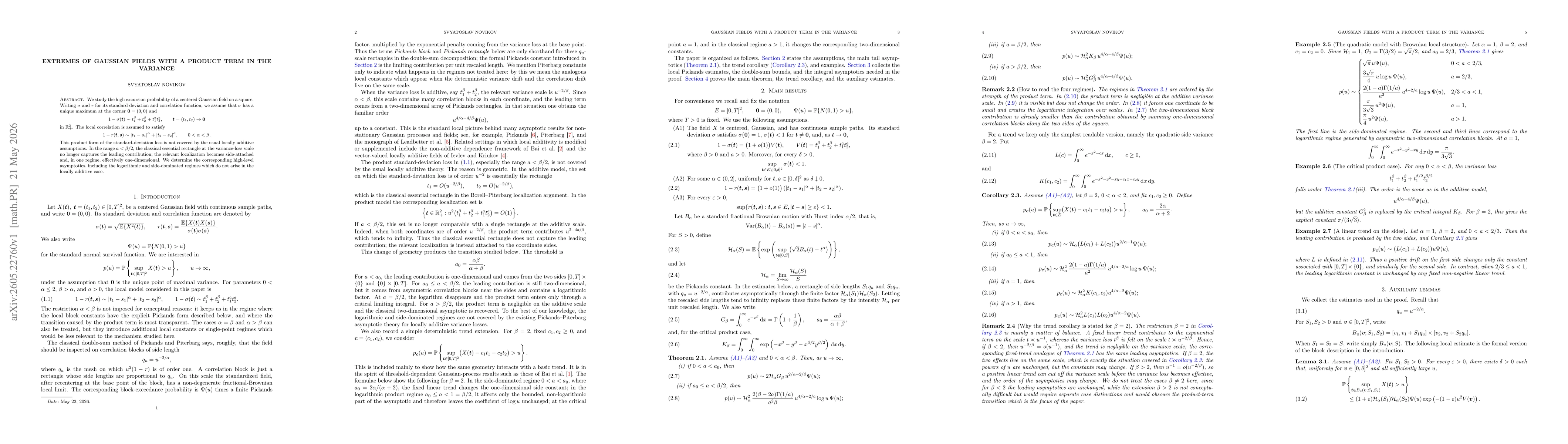 Thumbnail for Extremes of Gaussian fields with a product term in the variance