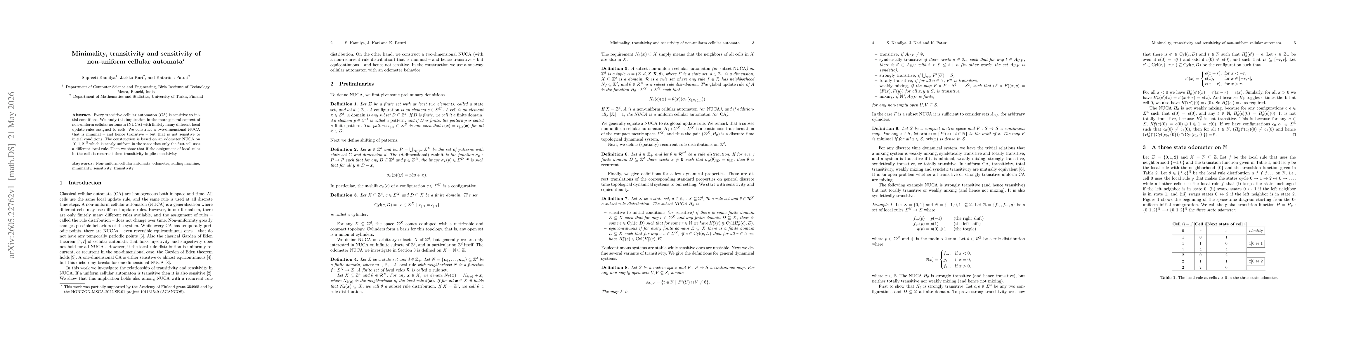 Thumbnail for Minimality, transitivity and sensitivity of non-uniform cellular automata